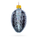 Black with Silver Glitter Swirls and Sequins Mini Glass Egg Ornament 2.9 Inches