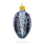 Black with Silver Glitter Swirls and Sequins Mini Glass Egg Ornament 2.9 Inches