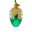 Green with Gold and Clear Jewel Accents Mini Glass Egg Ornament 2.9 Inches