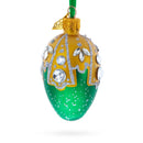 Green with Gold and Clear Jewel Accents Mini Glass Egg Ornament 2.9 Inches