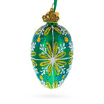 Emerald Green with Blue and Yellow Swirl Floral Mini Glass Egg Ornament 2.9 Inches