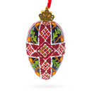 Black with Red, Green, and Gold Glitter Cross Pattern Mini Glass Egg Ornament 2.9 Inches
