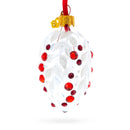 White with Red Gem Accents and Leaf Design Mini Glass Egg Ornament 2.9 Inches