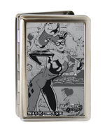 Business Card Holder - LARGE - HARLEY QUINN Pose Comic Book Scenes Brushed Silver