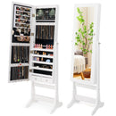 Lockable Freestanding Jewelry Cabinet Armoire with Full-Length Mirror and Lights