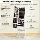 Lockable Freestanding Jewelry Cabinet Armoire with Full-Length Mirror and Lights