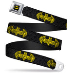 Batman Full Color Black Yellow Seatbelt Belt - Zebra Bat Signal Black/Gray/Yellow/Black Webbing