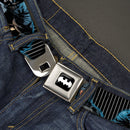 Batman Signal Full Color Black/White Seatbelt Belt - Batman Standing/Crouching Poses Stripe Black/Gray Webbing