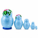 Light Blue Color with Red Flower Wooden  Nesting Dolls