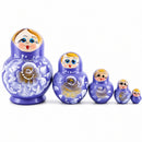 Purple Color with White Color Flowers Wooden  Nesting Dolls