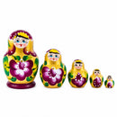 Wooden Gold Violet Floral Nesting Dolls - Stacking Matryoshka 3.1 Inches