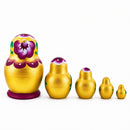 Wooden Gold Violet Floral Nesting Dolls - Stacking Matryoshka 3.1 Inches