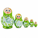 Wooden Green Floral Nesting Dolls - Lime Stacking Matryoshka 3.1 Inches