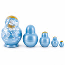 Wooden Icy Blue Winter Floral Nesting Dolls - Stacking Matryoshka 3.1 Inches