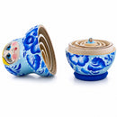 Wooden Gzhel Floral Nesting Dolls - Blue Stacking Matryoshka 3.1 Inches