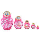 Light Pink Color with White Flowers Wooden  Nesting Dolls