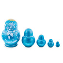 Wooden Turquoise Floral Nesting Dolls - Sky Blue Matryoshka 3.1 Inches