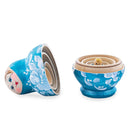 Light Blue Color with White Flower Wooden  Nesting Dolls