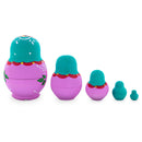Green Hood with Pink Flower Pink Wooden  Nesting Dolls