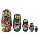 Green Color with Flowers Wooden  Nesting Dolls