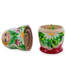 Green Hood with Gold Flowers and Berries Wooden  Nesting Dolls