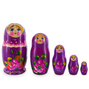 Purple Color with Pink Flowers Wooden  Nesting Dolls