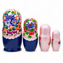 Flowers on Pink Dress Wooden  Nesting Dolls 7.25 Inches