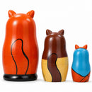 Set of 3 Cats With Fish and Rod Wooden Nesting Dolls 5.5 Inches