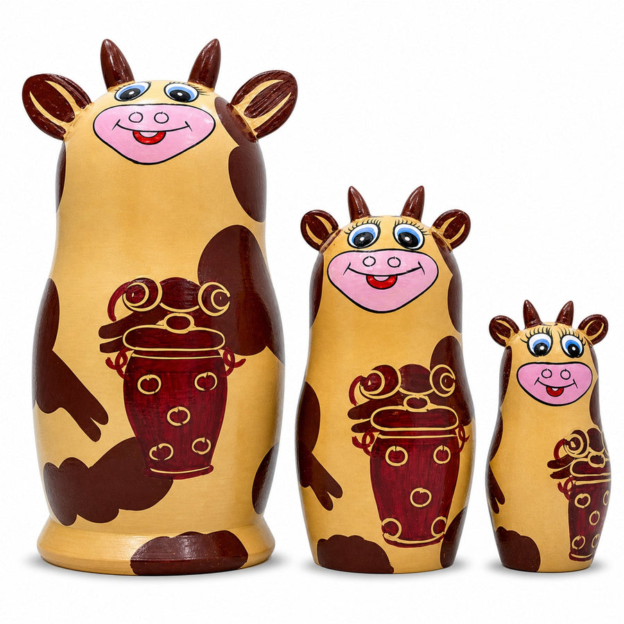 Set of 3 Cow Family Nesting Doll 5.5 Inches
