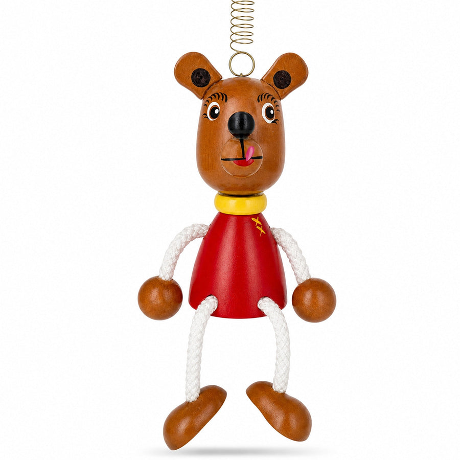 Bear Wooden Doll on a Spring 6 Inches