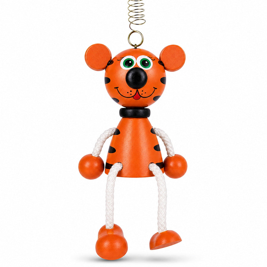 Jumping Tiger Wooden Doll on a Spring 6 Inches