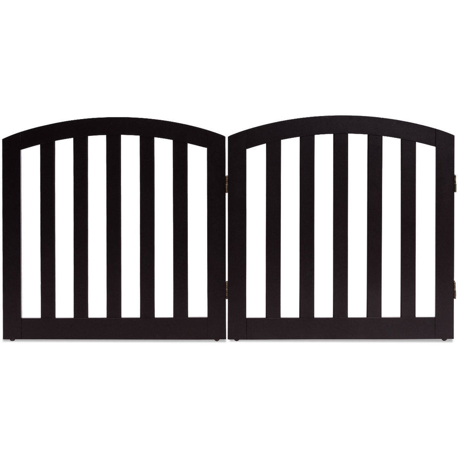 24 Inch 2 Panel Configurable Folding Free Standing Wooden Pet Safety Fence with Arched Top-Brown