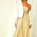 Free People Blake Strapless Jumpsuit in Parchment, Size Small