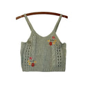 Crave Fame Womens Sage Green Open Knit Soft Embroidered Floral Crop Tank Top XL