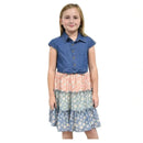 Zunie Denim and Floral Tiered Dress Youth Denim f Size Medium 10/12