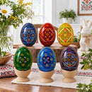 Set of 6 Traditional Ukrainian Pysanky Wooden Easter Eggs 2.5 Inches
