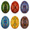Set of 6 Traditional Ukrainian Pysanky Wooden Easter Eggs 2.5 Inches