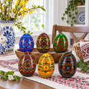 Set of 6 Geometric Pysanky Ukrainian Wooden Easter Eggs 2.5 Inches