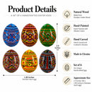 Set of 6 Geometric Pysanky Ukrainian Wooden Easter Eggs 2.5 Inches