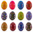 Set of 12 Handcrafted Geometric Ukrainian Pysanky Wooden Easter Eggs 2.5 Inches
