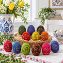 Set of 12 Geometrical Wooden Ukrainian Easter Eggs Pysanky 2.5 Inches