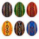 Set of 6 Multicolor Ukrainian Pysanky Wooden Easter Eggs 2.5 Inches