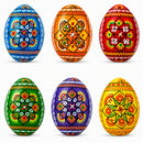 Set of 6 Pearlized Ukrainian Pysanky Wooden Easter Eggs 2.5 Inches