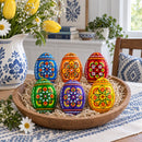 Set of 6 Pearlized Ukrainian Pysanky Wooden Easter Eggs 2.5 Inches