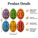 Set of 6 Pearlized Ukrainian Pysanky Wooden Easter Eggs 2.5 Inches