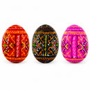 Set of 3 Red Shades Geometric Ukrainian Pysanky Wooden Easter Eggs 2.5 Inches