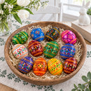 Set of 12 Mini Geometric Ukrainian Pysanky Wooden Easter Eggs 1.6 Inches