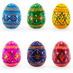 Set of 6 Mini Geometric Ukrainian Pysanky Wooden Easter Eggs 1.6 Inches