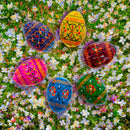 Set of 6 Mini Geometric Ukrainian Pysanky Wooden Easter Eggs 1.6 Inches