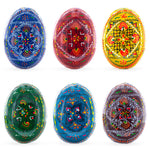 Set of 6 Traditional Ukrainian Pysanky Wooden Easter Eggs 2.5 Inches